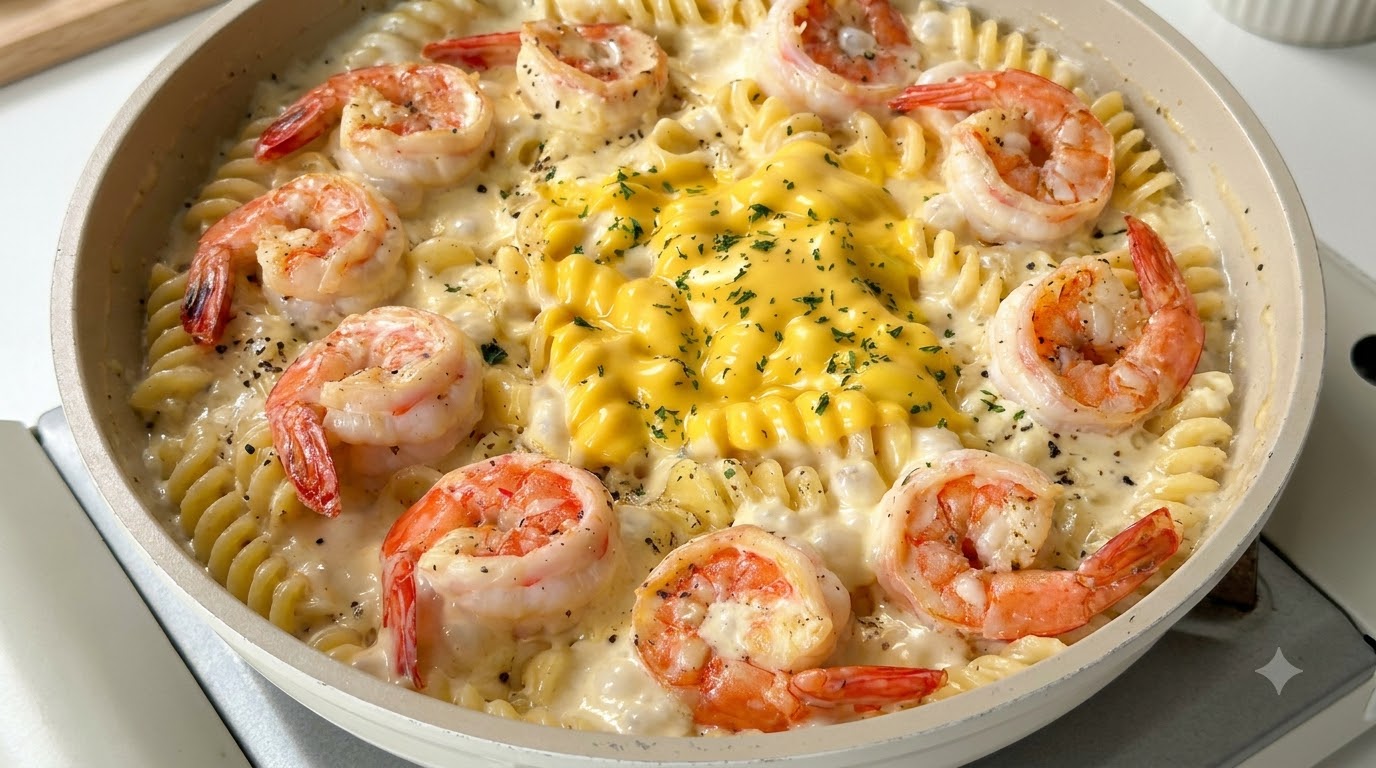Pasta Fusilli Cremosa con Gambas y Trufa