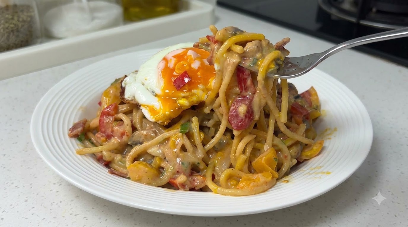 Pasta Cremosa de Bacon y Pimientos Coloridos