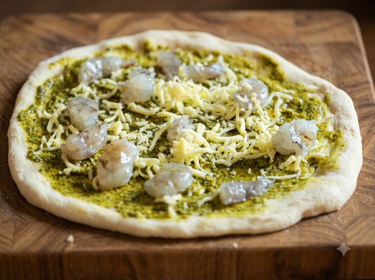 Trozos de mozzarella fresca siendo colocados sobre la pizza.