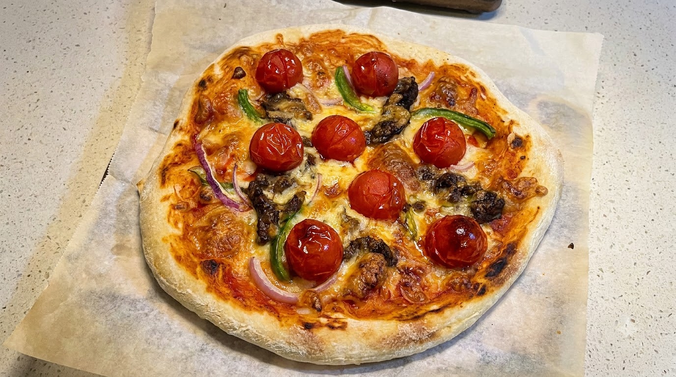 Pizza Casera de Ternera y Tomate con Masa Fermentada