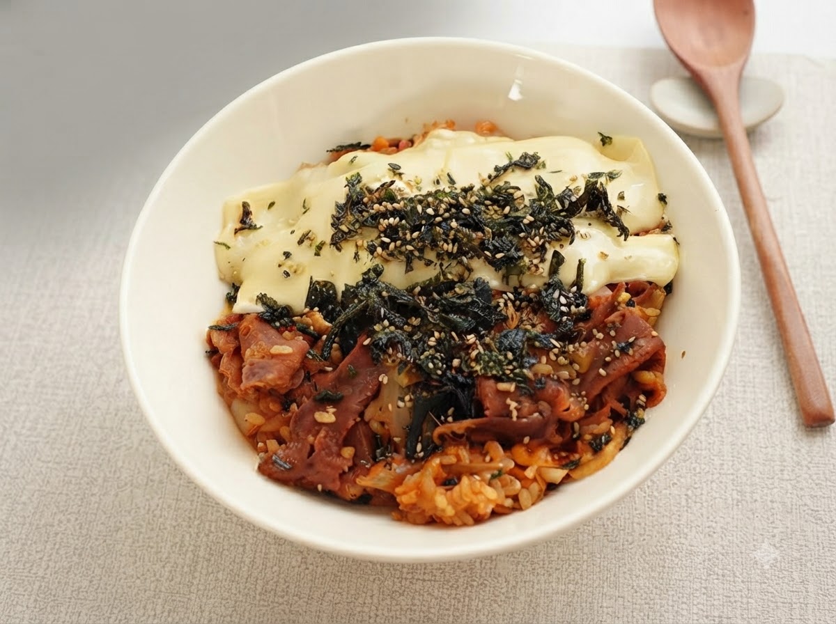 Salsa de soja clara, salsa de soja oscura, azúcar y pimienta negra agregándose a la mezcla de arroz.