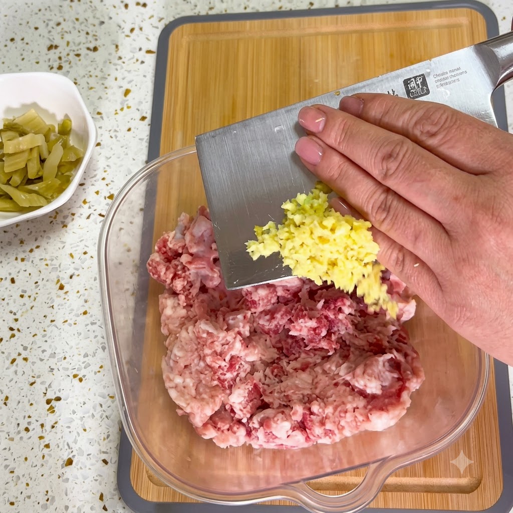 Cebollas verdes frescas siendo cortadas en pedazos pequeños sobre una bandeja de cocina.