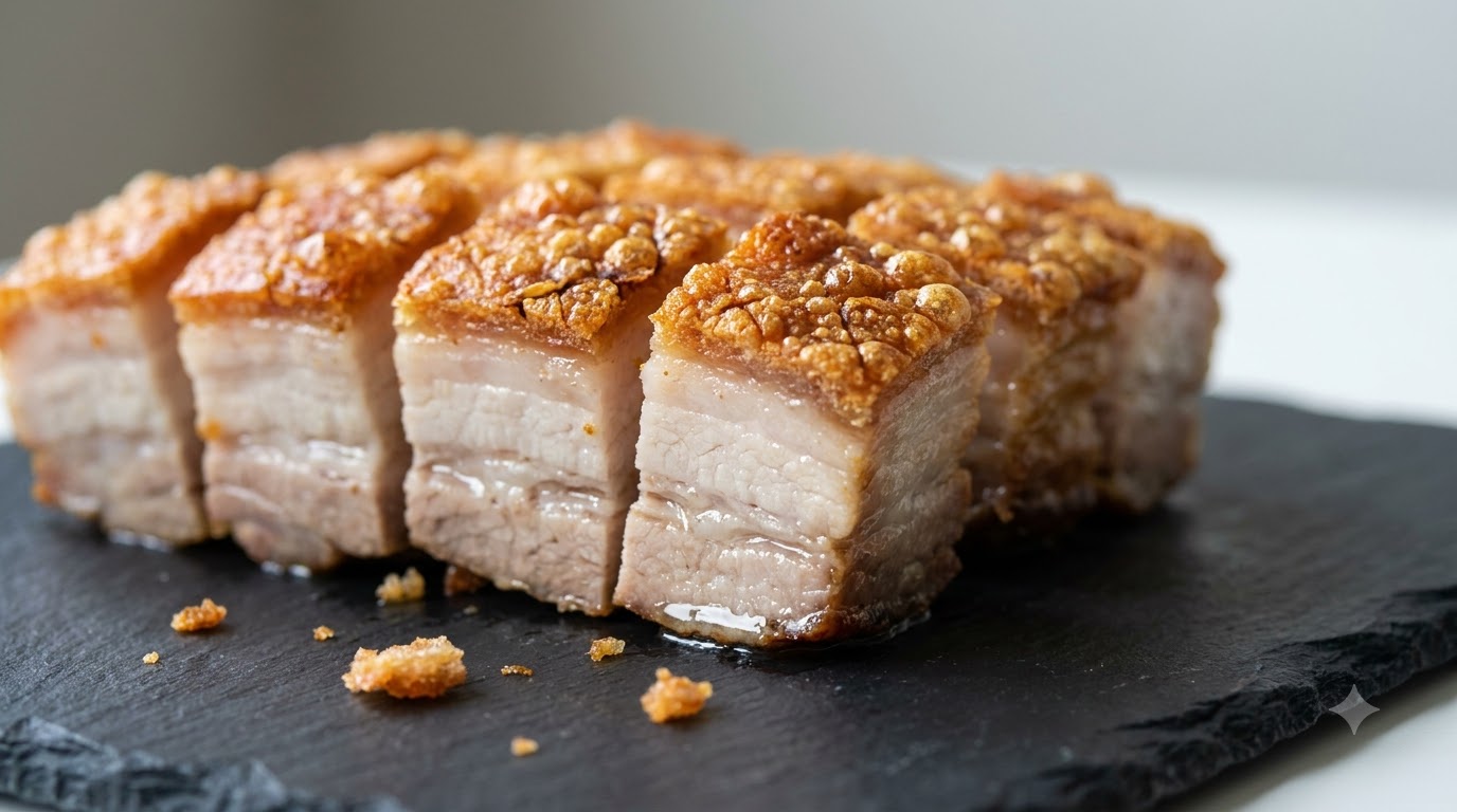 Panceta de Cerdo Asada Estilo Cantones Crujiente en Freidora de Aire (Siu Yuk)