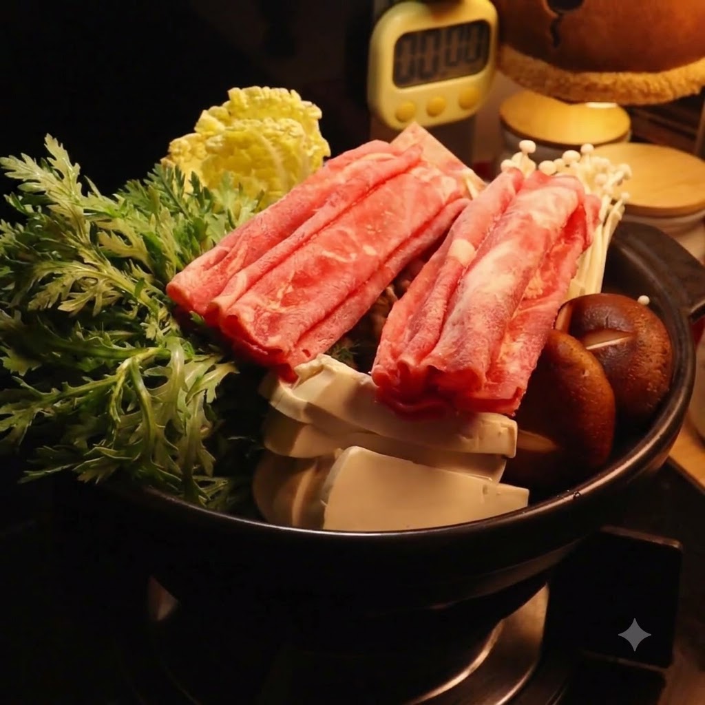 Cebollinos recién cortados siendo esparcidos sobre los ingredientes ensamblados en la olla.
