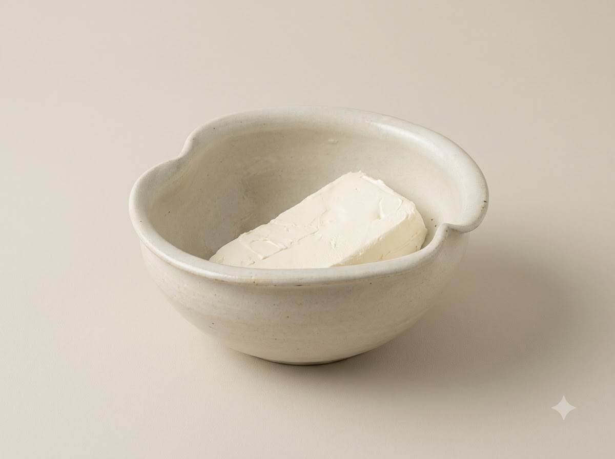 Tocino cocido, cebollas y cebollinos verdes añadidos encima del queso crema en un tazón.