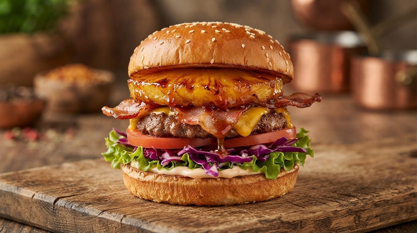 Hamburguesa Gourmet de Ternera con Piña Caramelizada