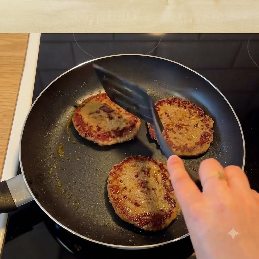 Rodajas de queso colocadas sobre hamburguesas de carne calientes cocinándose en un sartén.