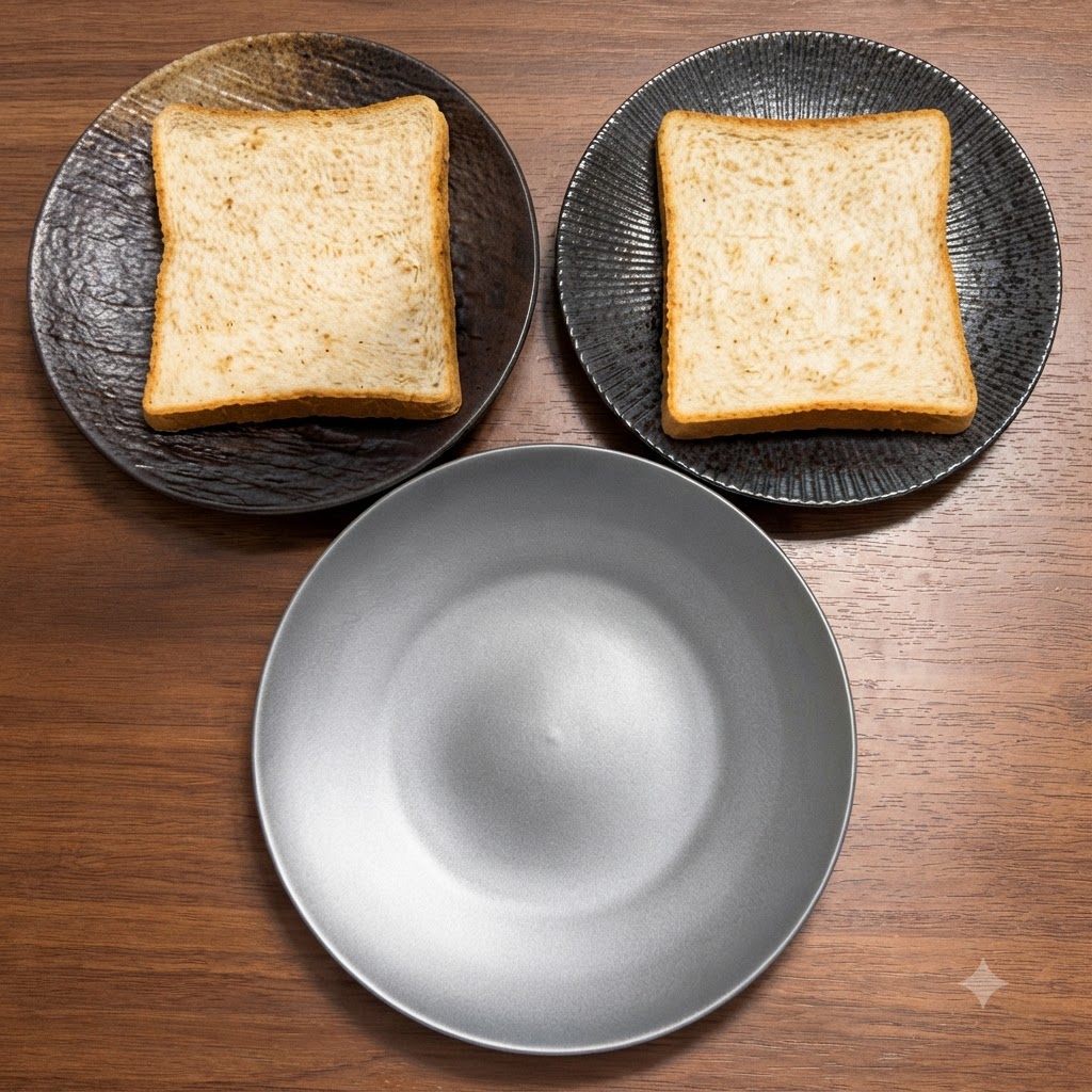 Tres rebanadas de pan integral tostado dispuestas en platos de servicio individuales.