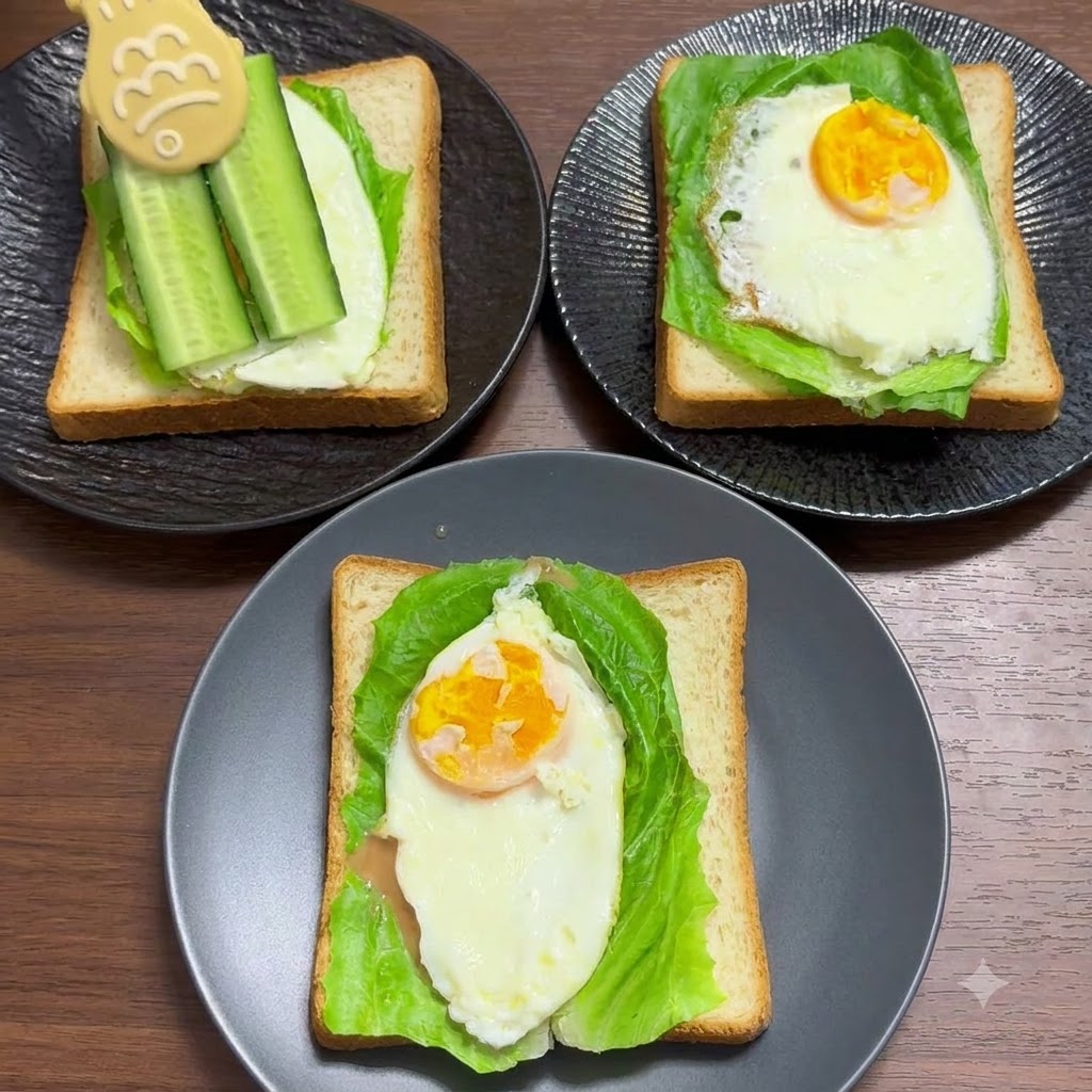 Trozos de pepino recién cortados siendo colocados encima de los ingredientes del sándwich usando una herramienta de cocina.