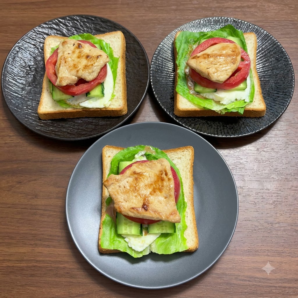 Trozos de pechuga de pollo a la plancha colocados encima de las capas de tomate.