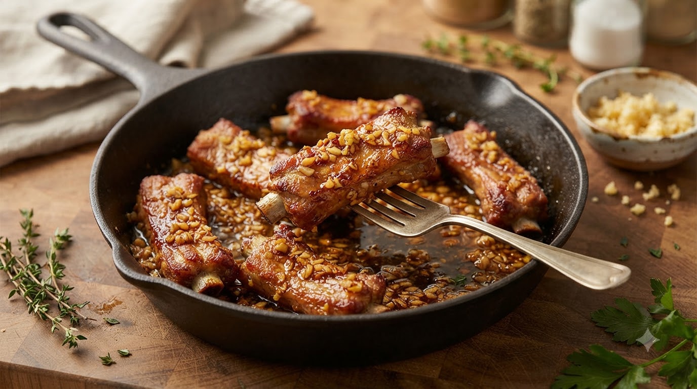 Costillas de Cerdo Crujientes con Mantequilla y Ajo
