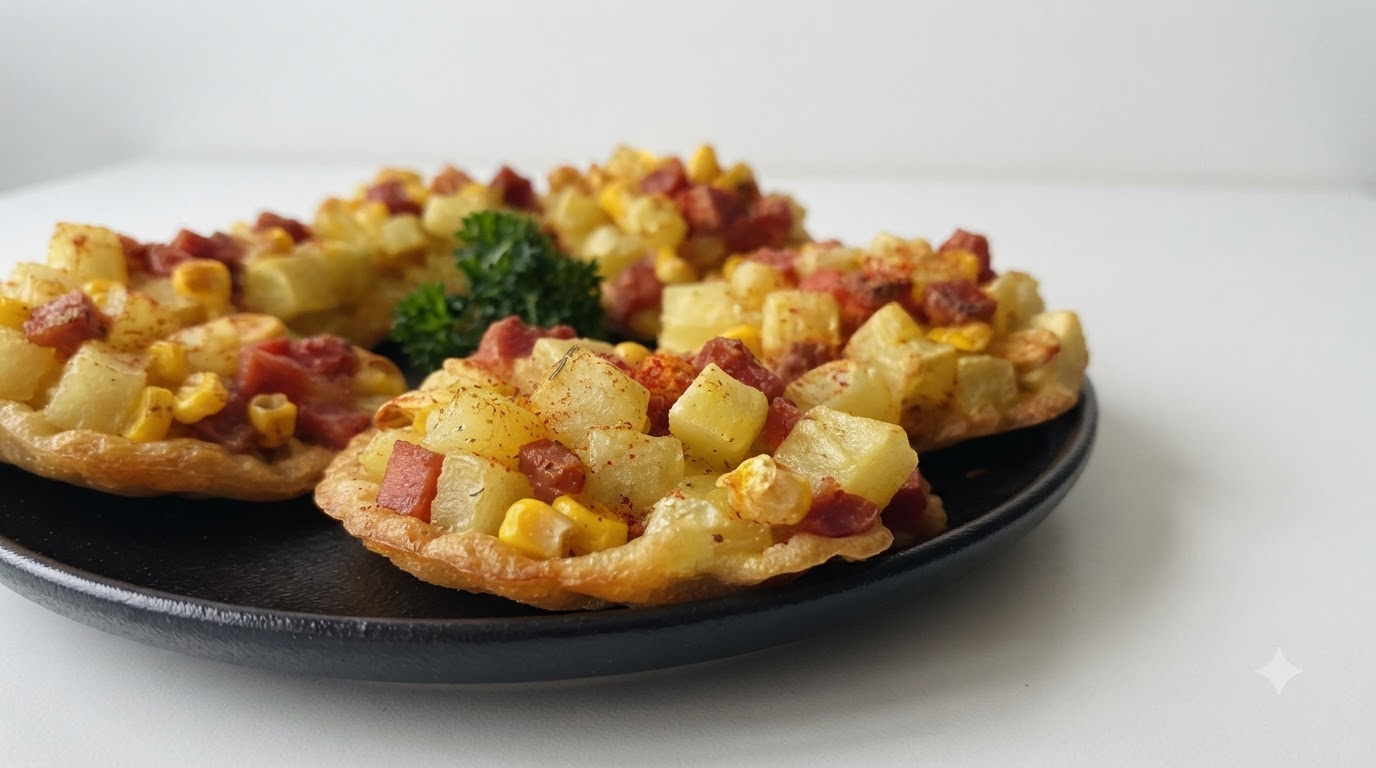Tortitas Crujientes de Patata, Maíz y Jamón