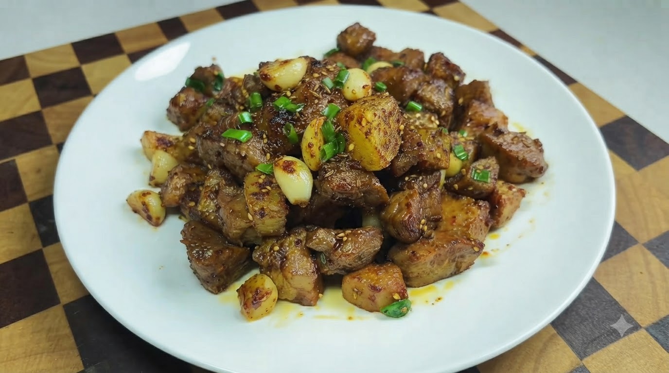 Cubos de Cerdo y Patata al Comino Estilo Barbacoa
