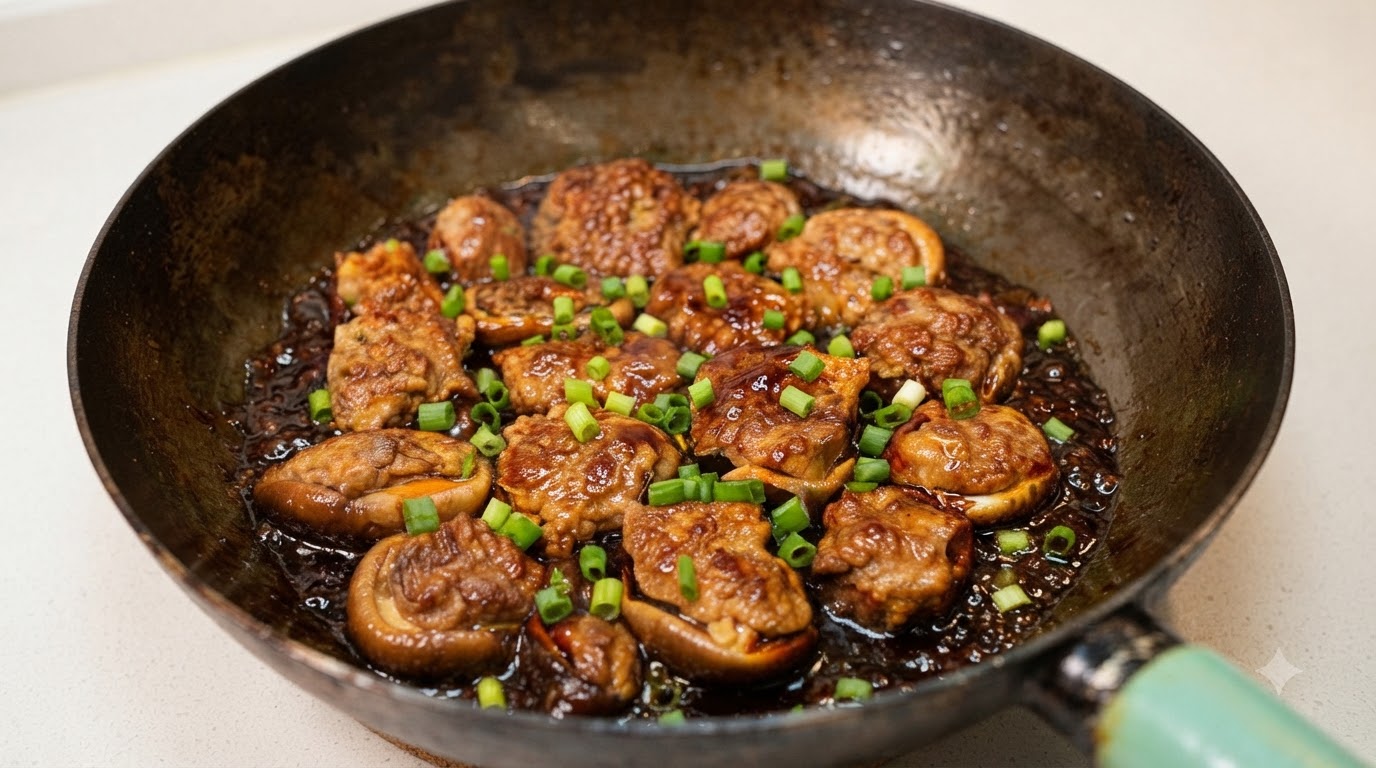 Setas Shiitake Rellenas de Carne a la Sartén