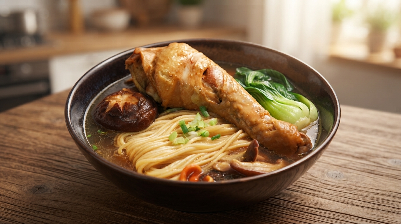 Sopa de Fideos con Pollo y Hongos