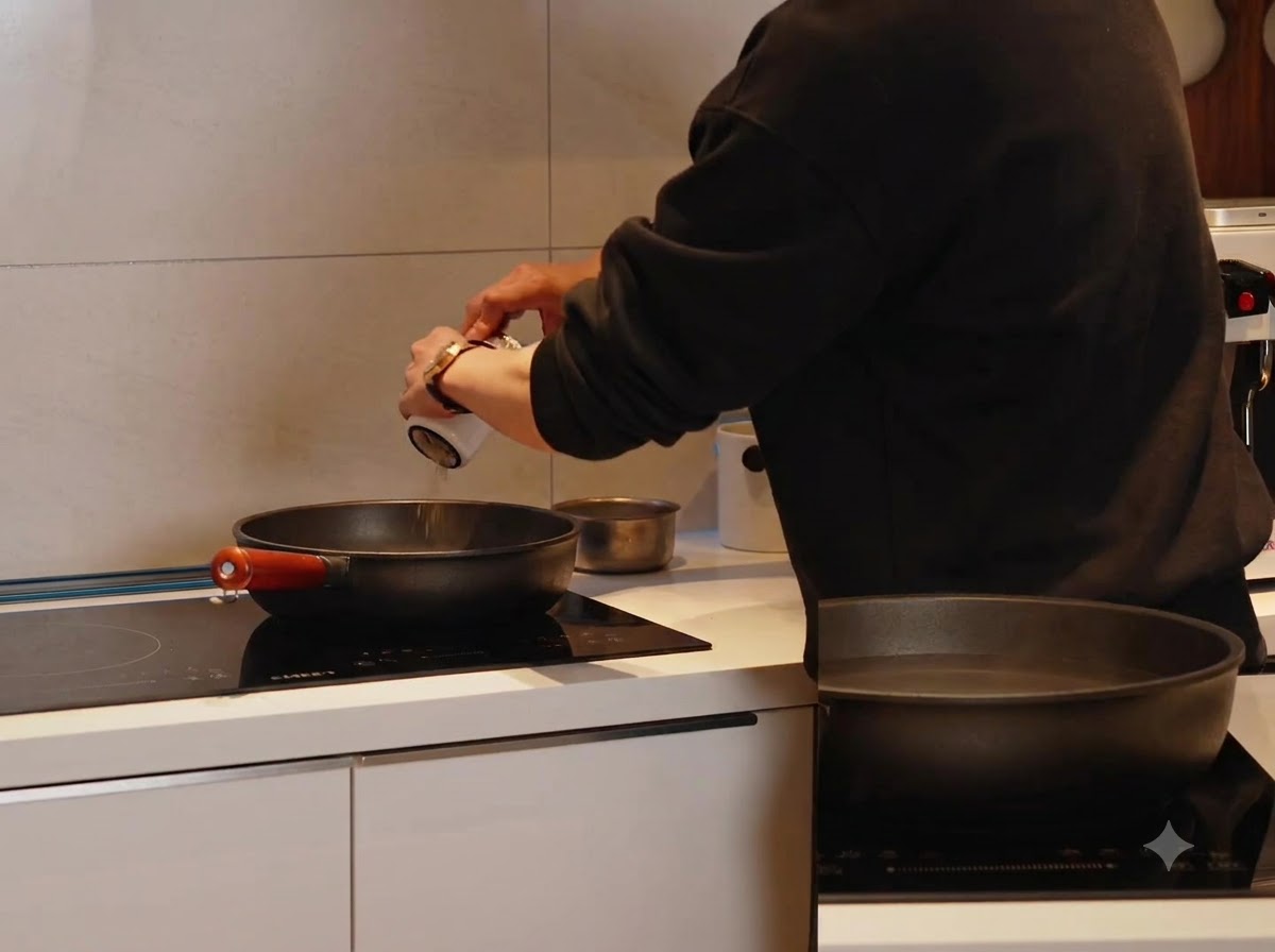 Espaguetis secos siendo añadidos a una olla con agua salada hirviendo.