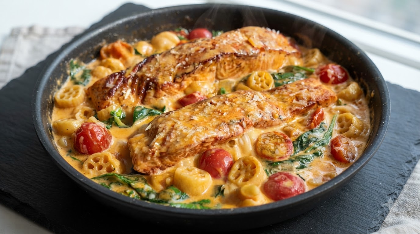 Pasta con Salmón a la Toscana Cremosa en una Sola Sartén