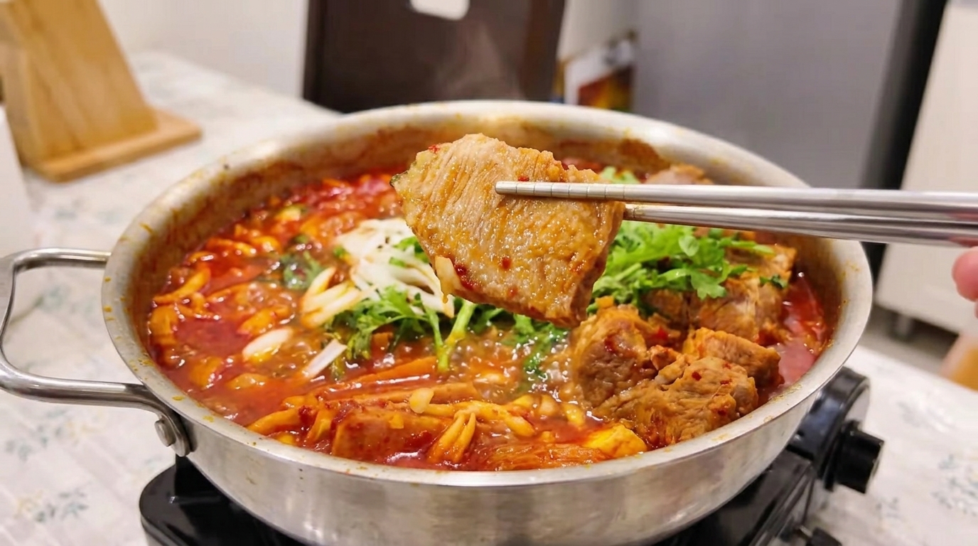 Hot Pot Coreano Tradicional de Kimchi y Cerdo (Kimchi Jjigae)