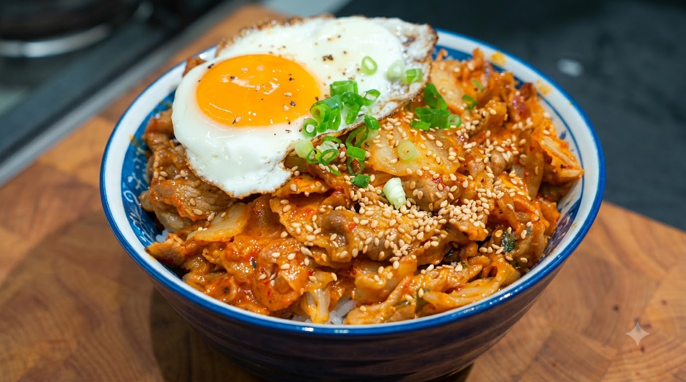 Tazón de Arroz con Cerdo y Kimchi