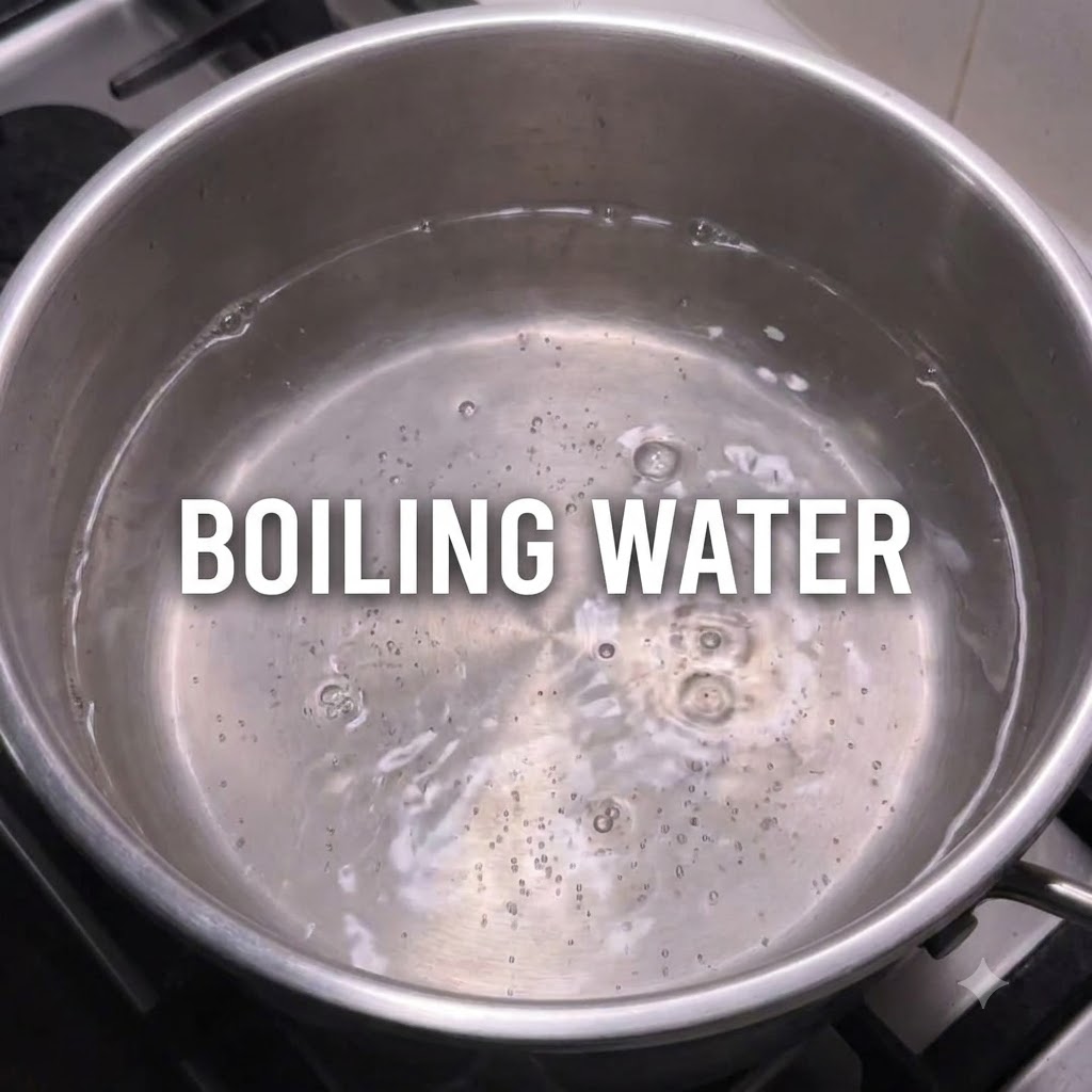 Una lámina plana y entera de pastel de pescado descongelado introduciéndose en una olla con caldo hirviendo.