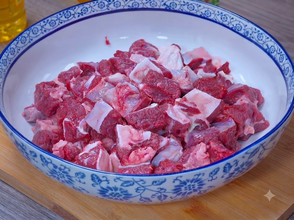 Trozos de carne dentro de un tazón grande con sal esparcida encima.