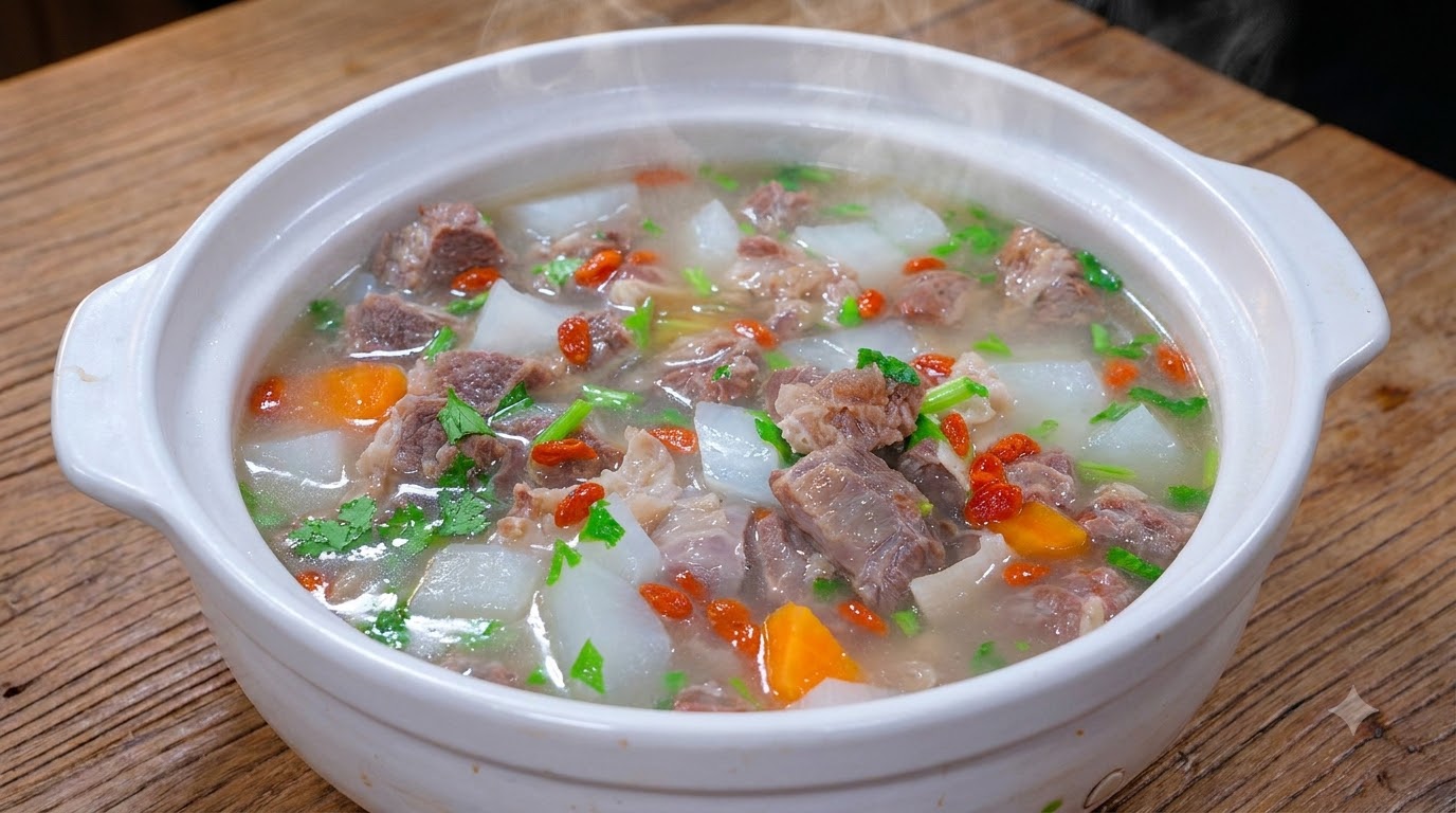 Sopa de rabano daikon y falda de res