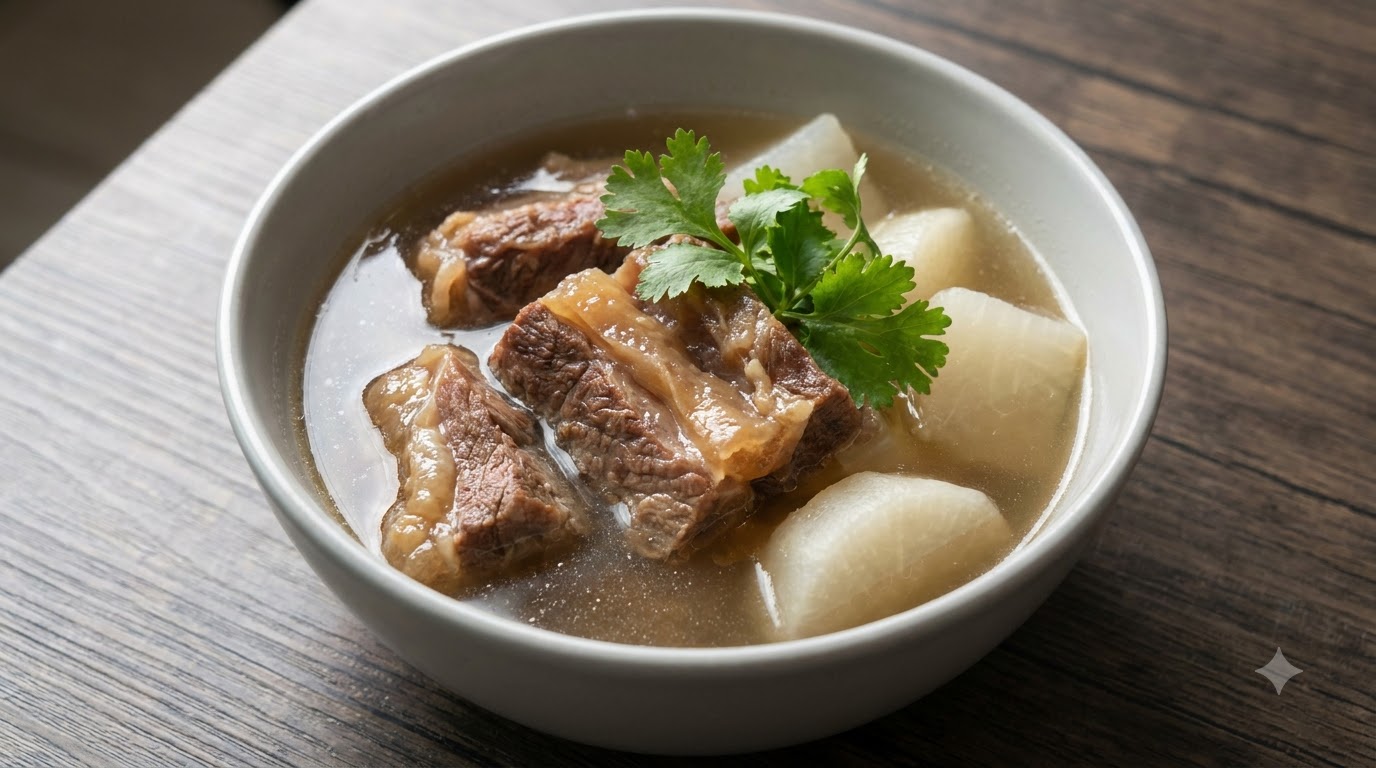 Sopa Cantonesa Clara de Pecho de Ternera con Rábano