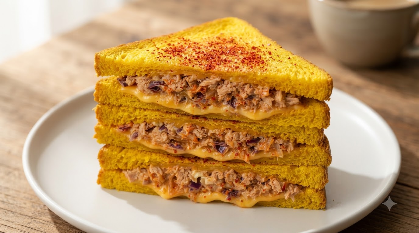 Sándwich Crujiente de Atún y Kimchi en Pan de Calabaza