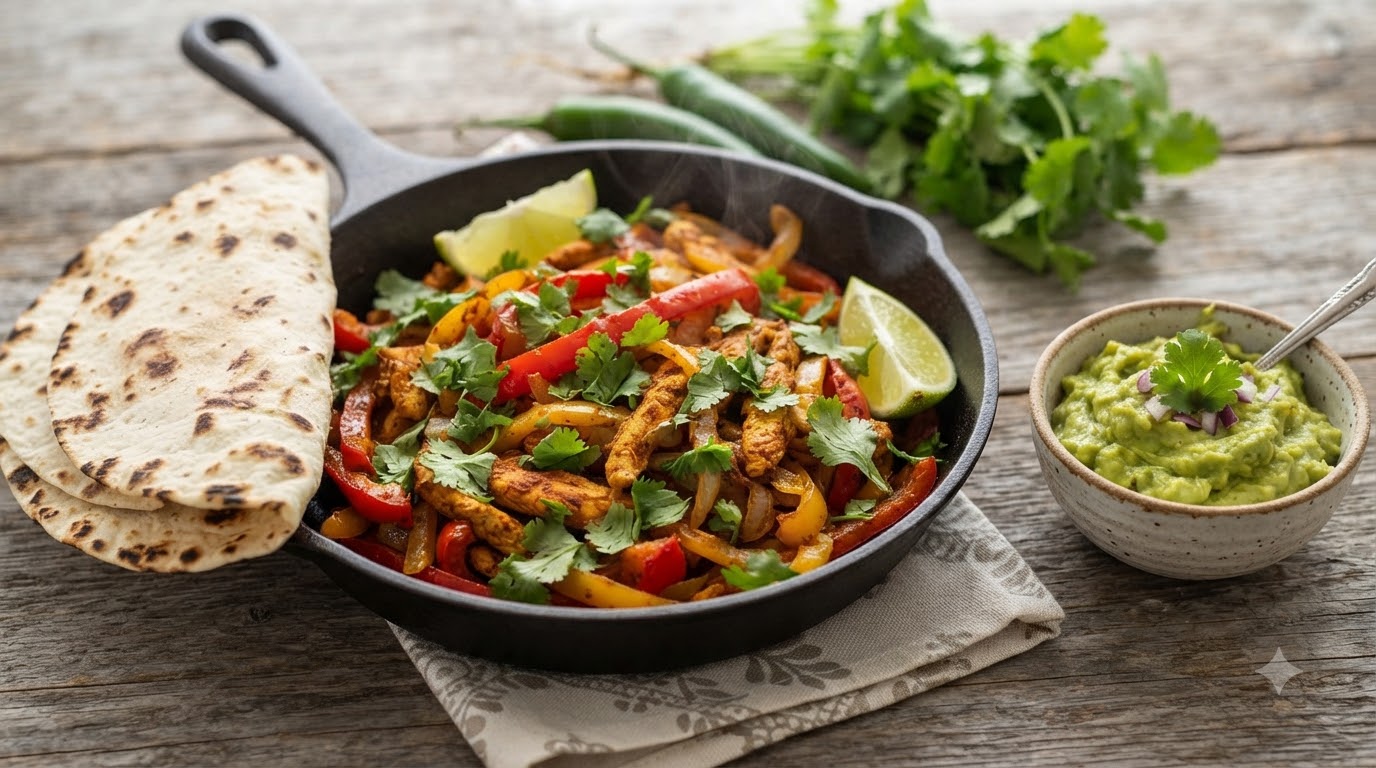 Clásicas Fajitas Mexicanas de Pollo con Guacamole
