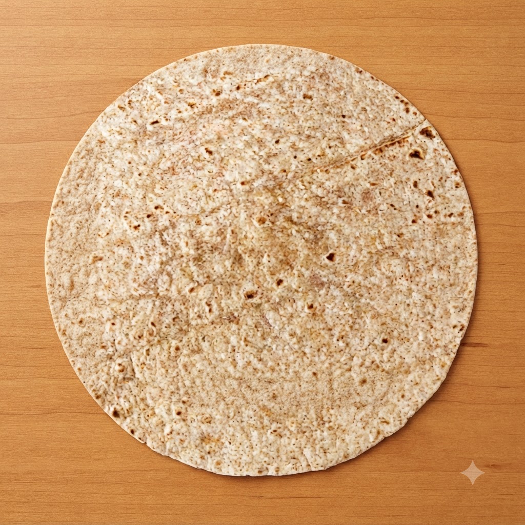 Un cortador circular presiona a través de una tortilla grande en una tabla de madera para crear envolturas pequeñas.