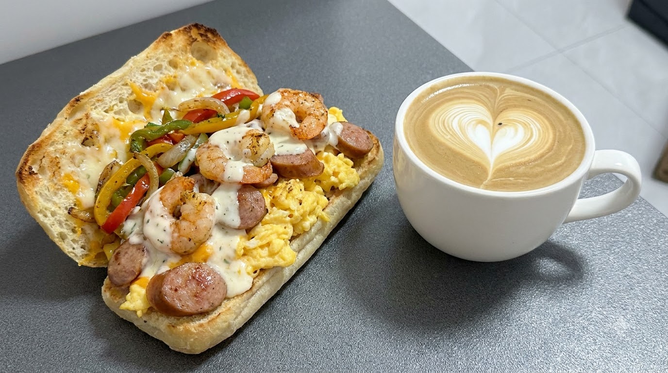 Sándwich de Desayuno Definitivo de Ciabatta con Café