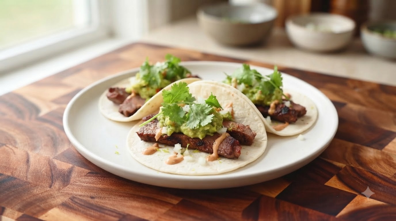Tacos de Bistec Mexicanos Auténticos con Salsa Fresca