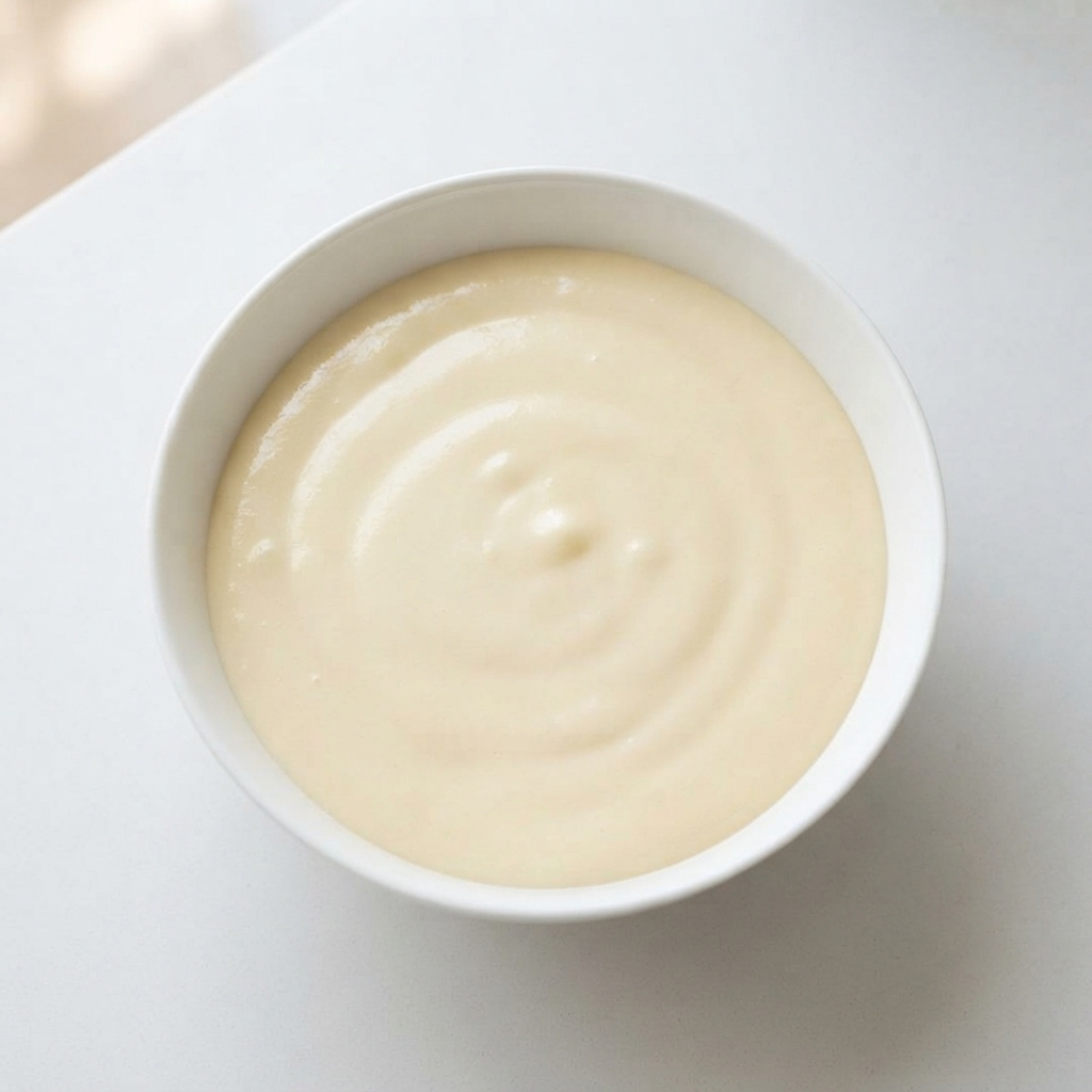 La mezcla combinada de queso crema y crema de leche siendo batida hasta quedar suave y sin grumos.