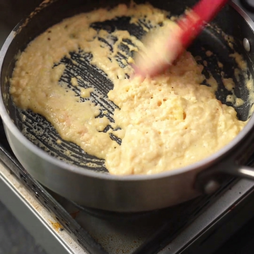 Pequeños cubos de tocino rosado soltando su grasa y chisporroteando en una sartén oscura.