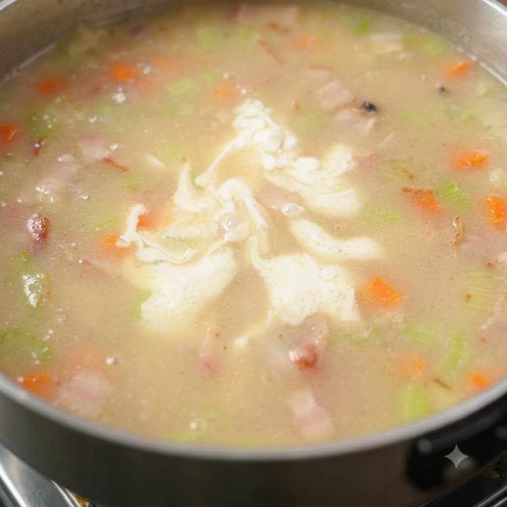 Sal y pimienta recién molida sazonando la olla de sopa a fuego lento.