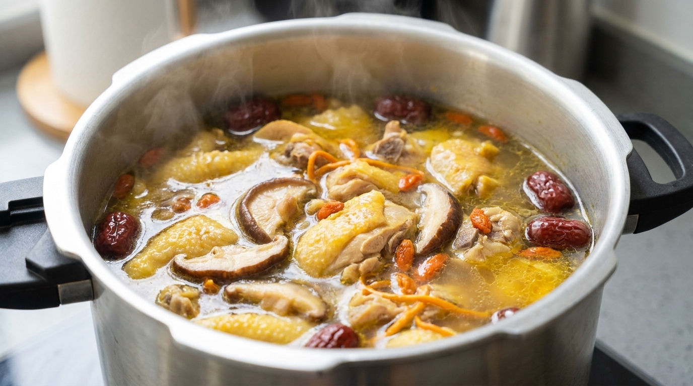 Sopa de Pollo y Setas Shiitake en Olla a Presión