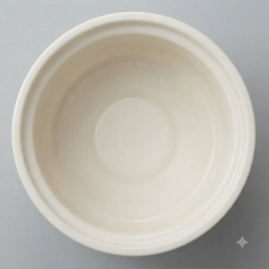 El interior de una olla a presión de cerámica color crema vacía.