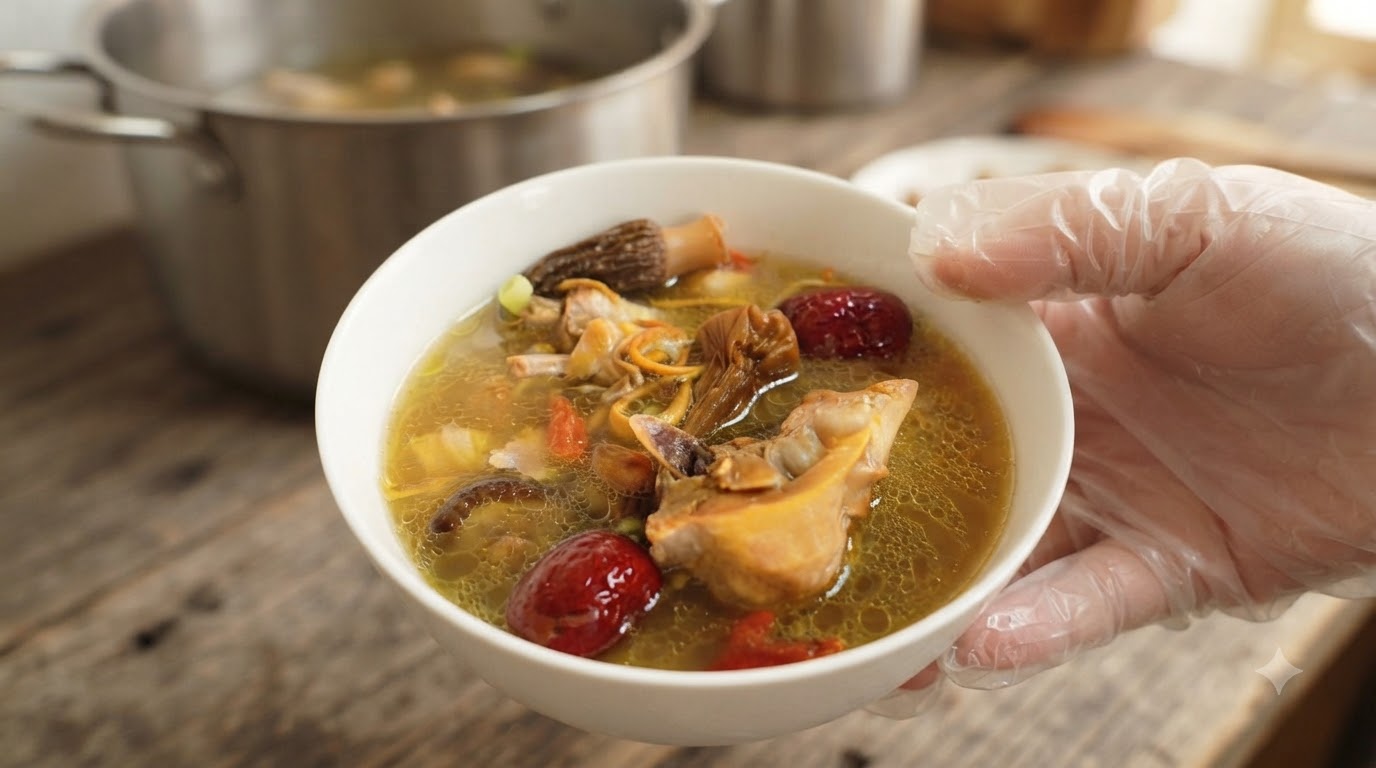 Sopa Dorada de Pollo y Setas