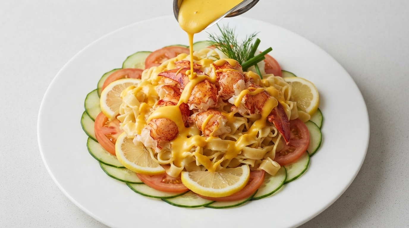 Pasta con Langosta Crujiente y Salsa Rica de Queso