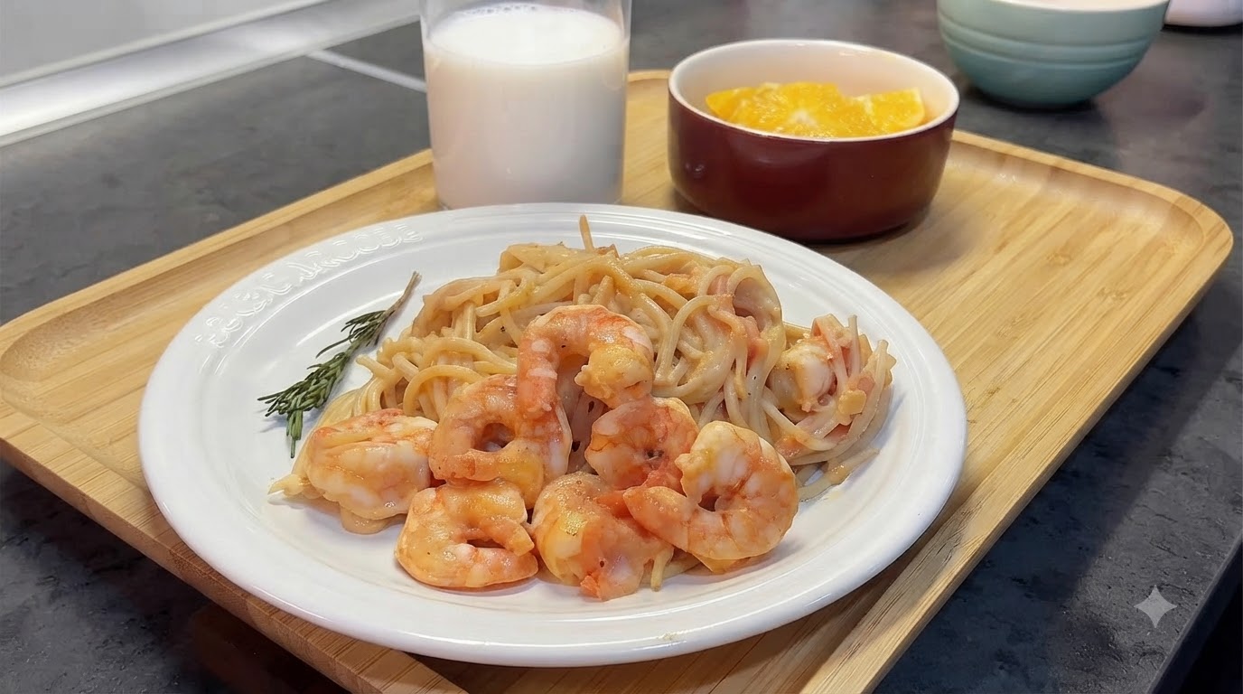 Pasta Cremosa con Tomate y Camarones
