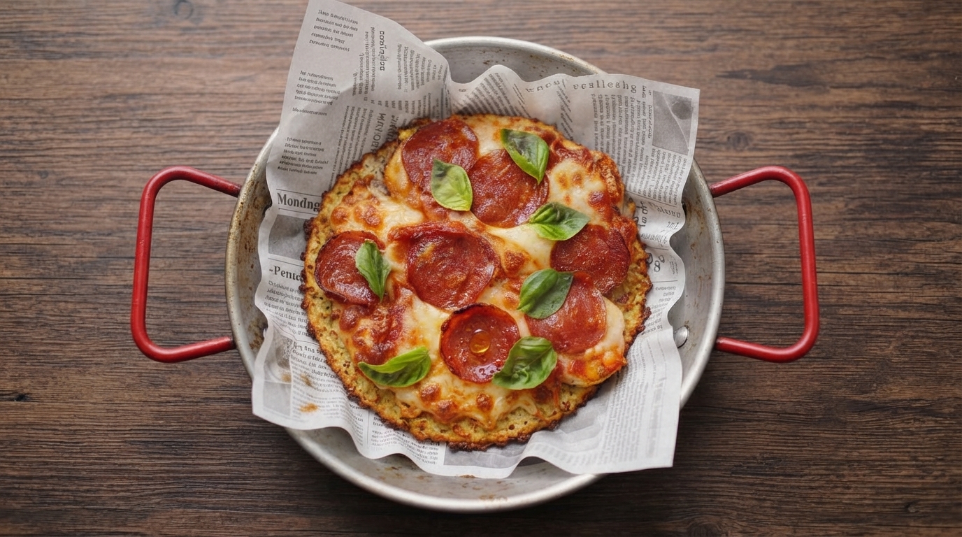 Pizza de Coliflor con Pepperoni y Alto Contenido de Proteínas