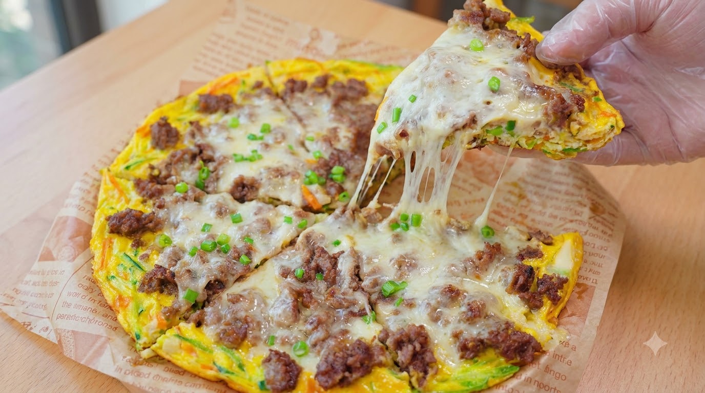 Pizza a la sartén de zucchini y carne al estilo chino