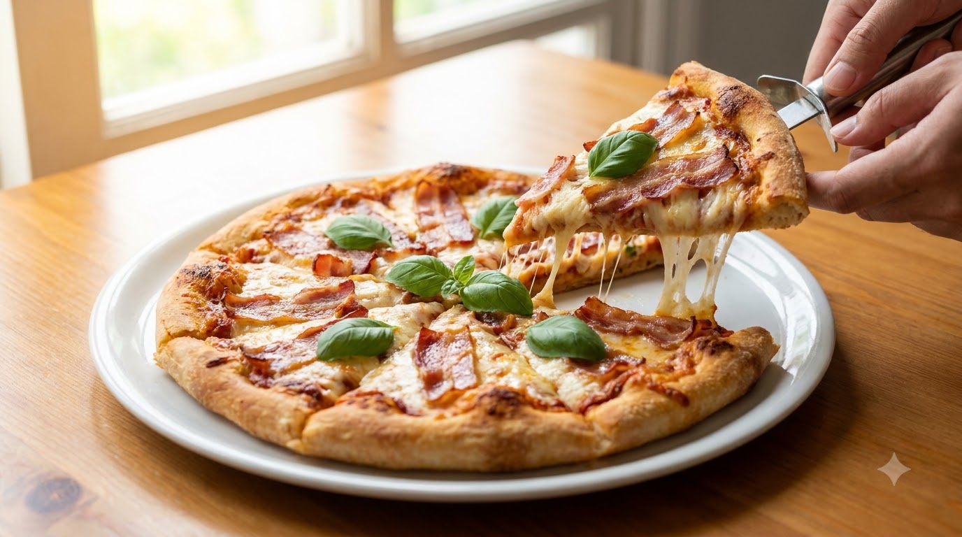 Pizza Casera Crujiente de Bacon y Queso