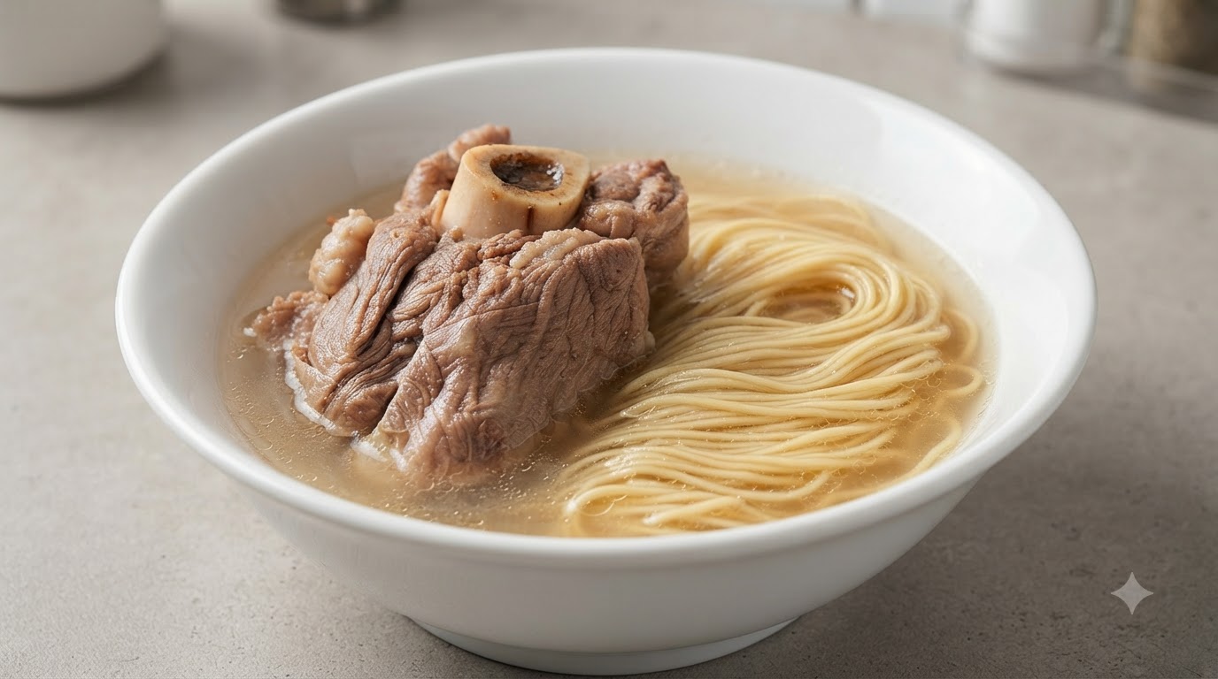Ramen Tonkotsu Casero con Hueso de Pierna de Cerdo Tierno