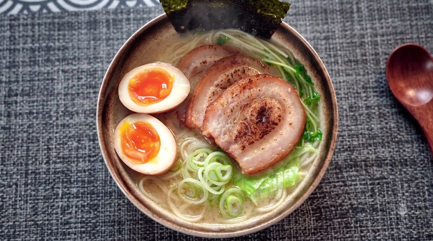 Ramen Tonkotsu Rico con Chashu y Huevo Mollet