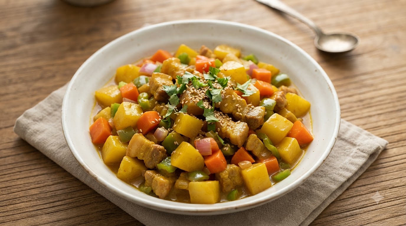 Salteado de Panceta de Cerdo con Patatas al Curry