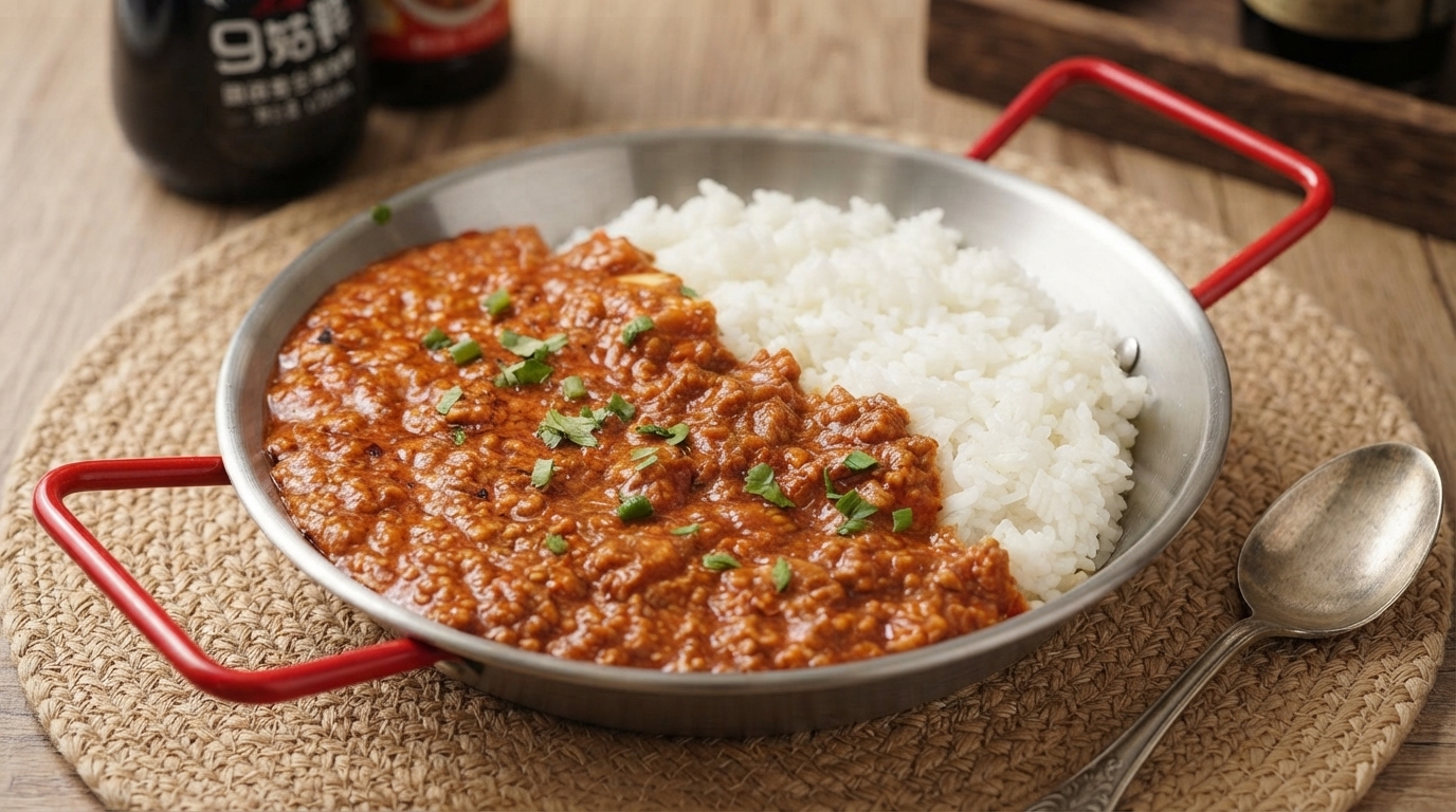 Arroz con Cerdo Picado al Curry Cremoso