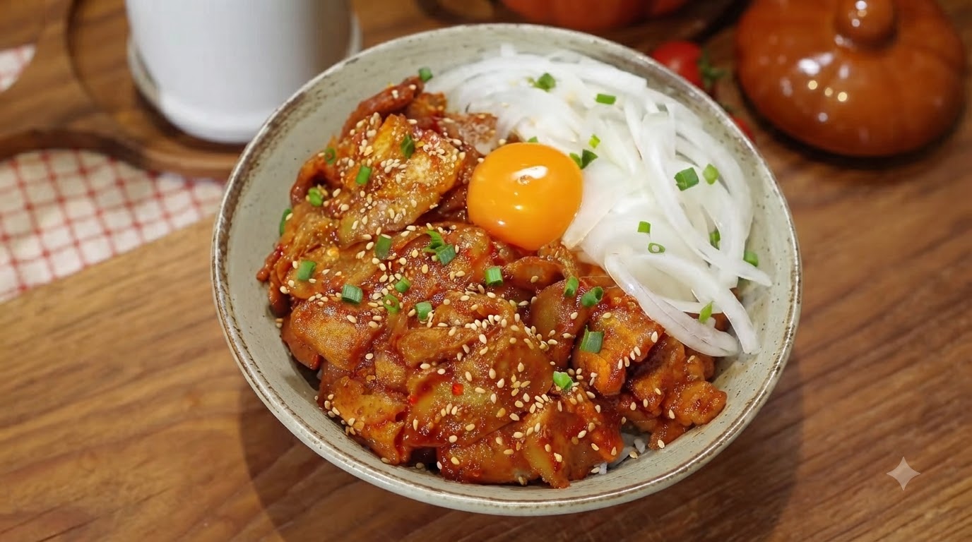 Tazón de Arroz Coreano Picante con Panceta de Cerdo (Jeyuk Dupbap)