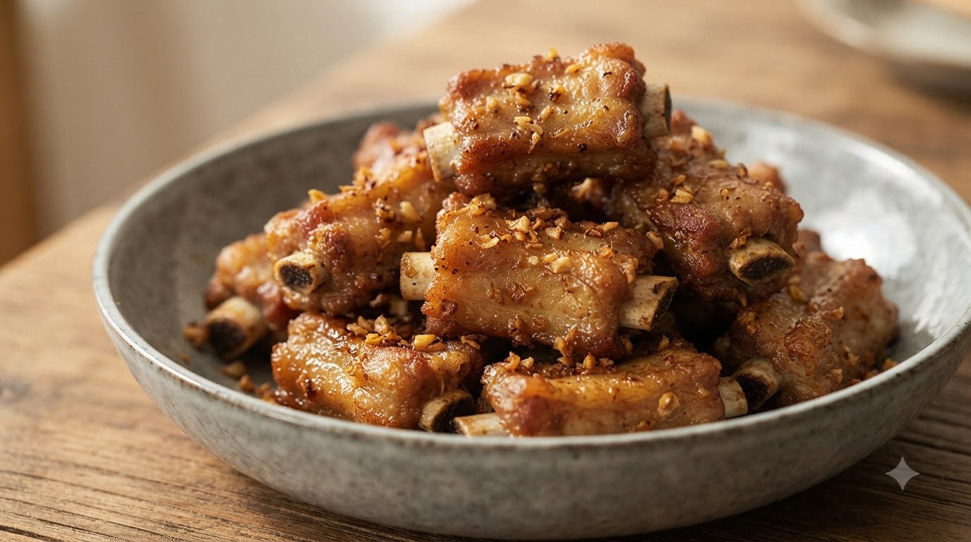 Costillas de Cerdo Crujientes con Ajo, Sal y Pimienta