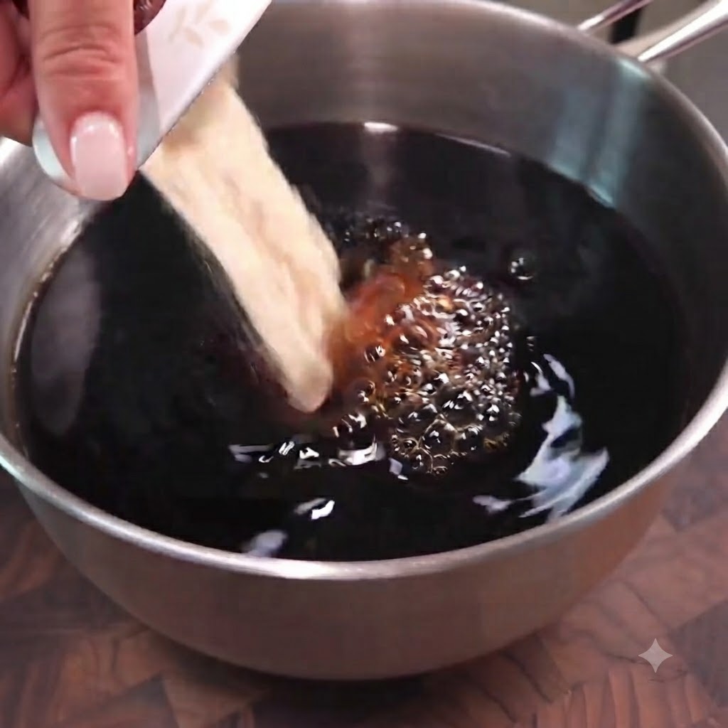 Azúcar y vino de arroz siendo añadidos a la mezcla de adobo dentro de una olla de acero inoxidable.